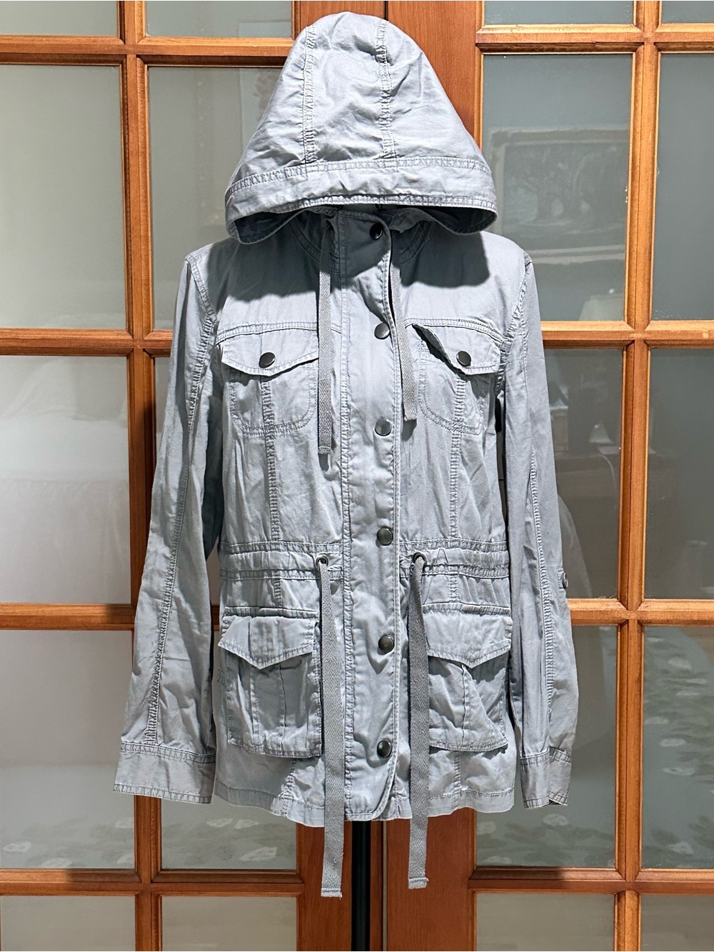 Charlotte Russe Light Gray Hooded Utility Jacket (Size L)